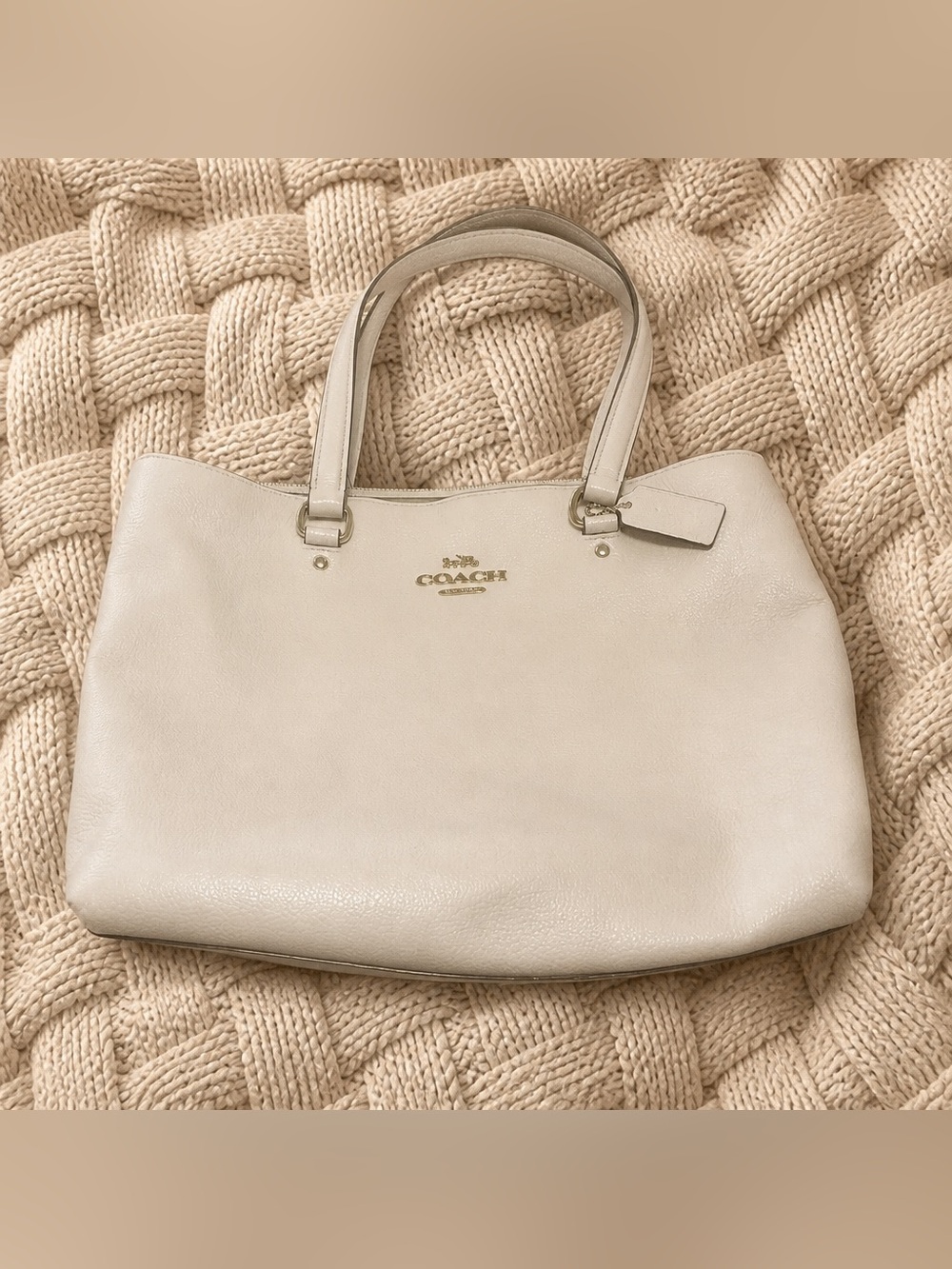 Coach Cream White Leather Tote with Gold Logo